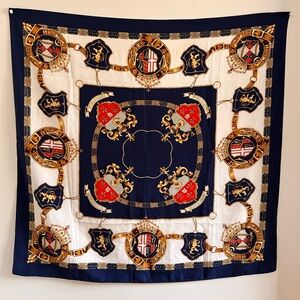 Navy and Gold Baroque Patterned Scarf